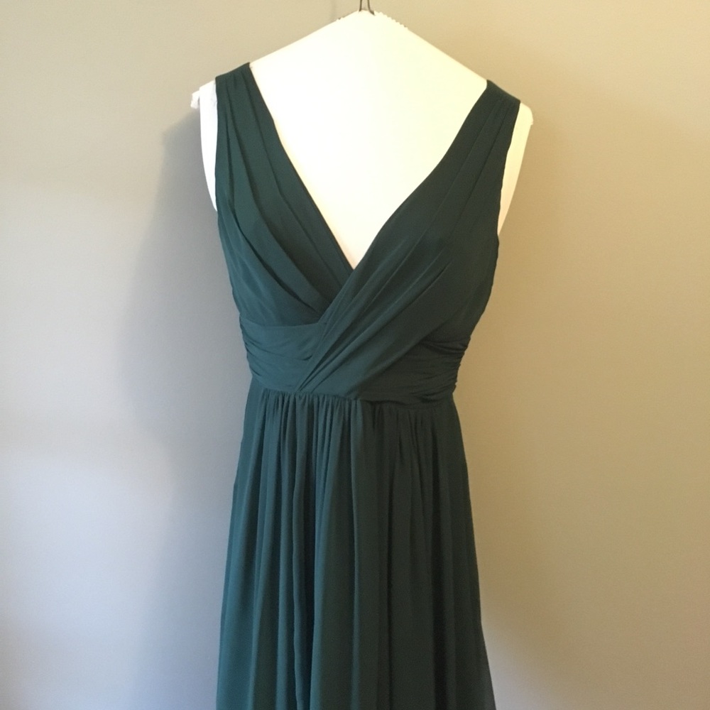 Dessy Surplice Ruched Chiffon Gown - Hunter Size 4